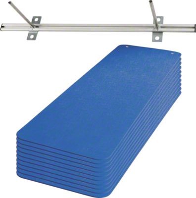 SET 10 GIMNASTIČNIH BLAZIN, 180x60x1,0 cm, MODRA BARVA IN STENSKEGA NOSILCA