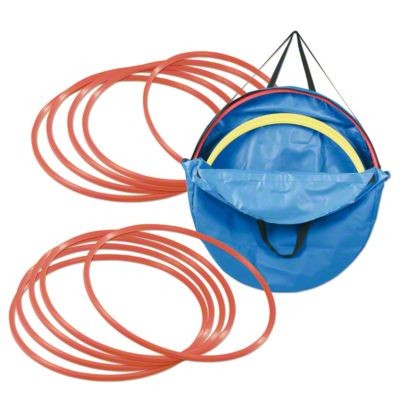 SET 10. GIMNASTIČNIH KROGOV IN NOSILNA TORBA, PREMER 50 cm, RDEČA BARVA 