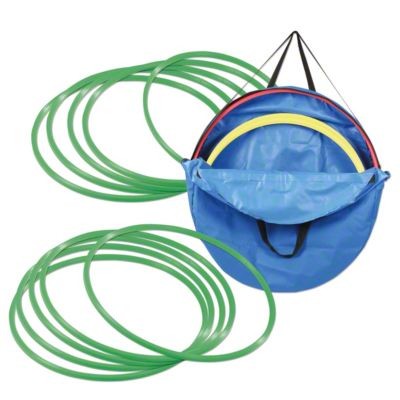 SET 10. GIMNASTIČNIH KROGOV IN NOSILNA TORBA, PREMER 50 cm, ZELENA BARVA