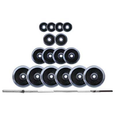 KOMPLET UTEŽI 100 kg KROM ROČKA 180 cm, 4X1,25 kg, 2X2,5 kg, 4x5 kg, 6 x10 kg